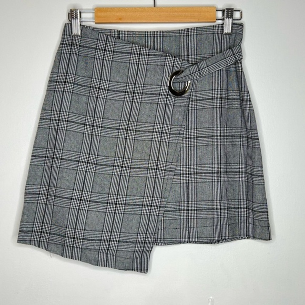 NEW LF grey plaid asymmetrical plaid mini skirt S
